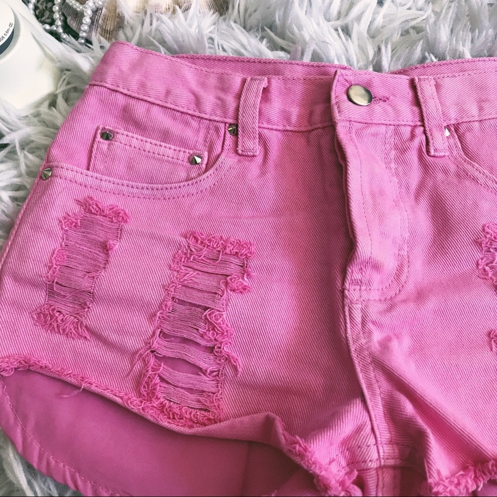 Pink High-Wasted Denim Shorts